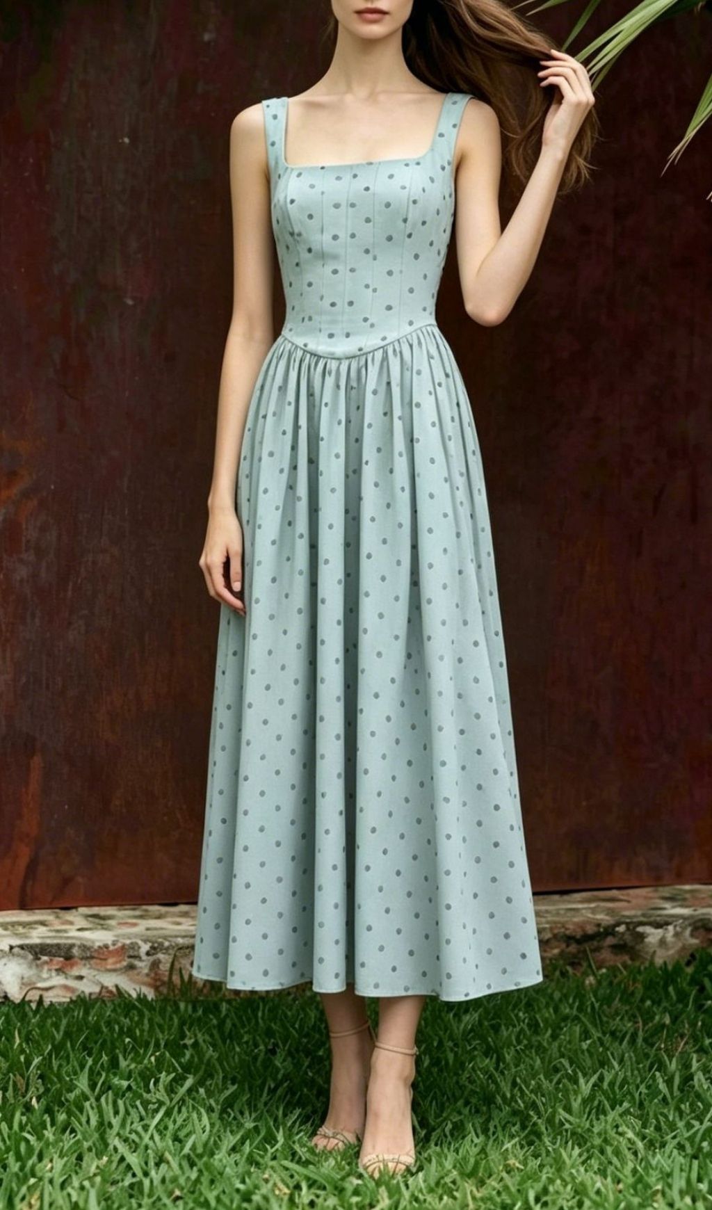 Fashionslee Women Madalena Green Dot Maxi Dress