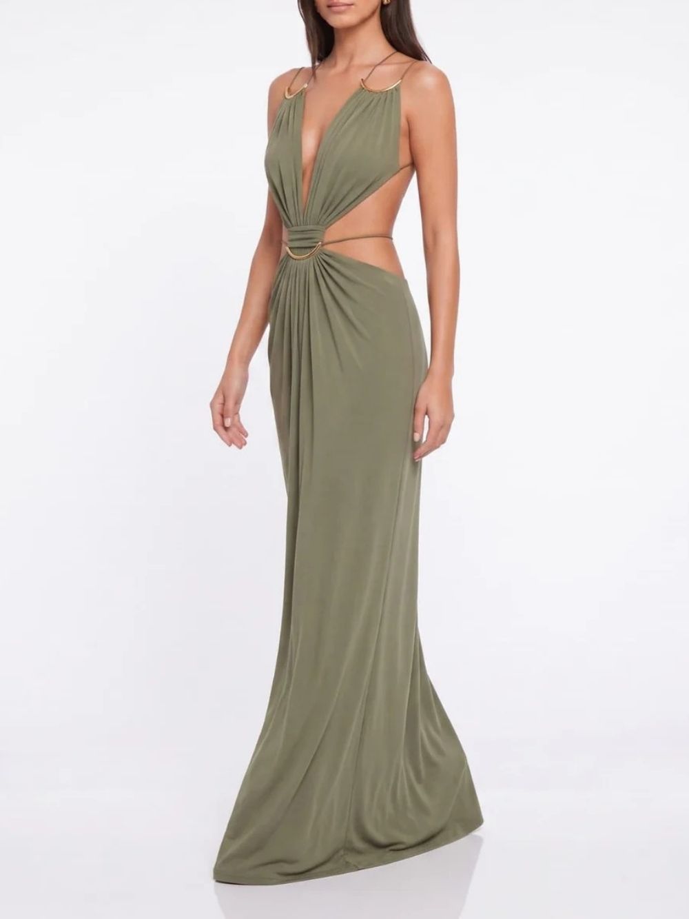 Lorysa Backless Cutout Maxi Dress In Matcha - OWNCI Lorysa Backless Cutout Maxi Dress In Matcha - OWNCI
