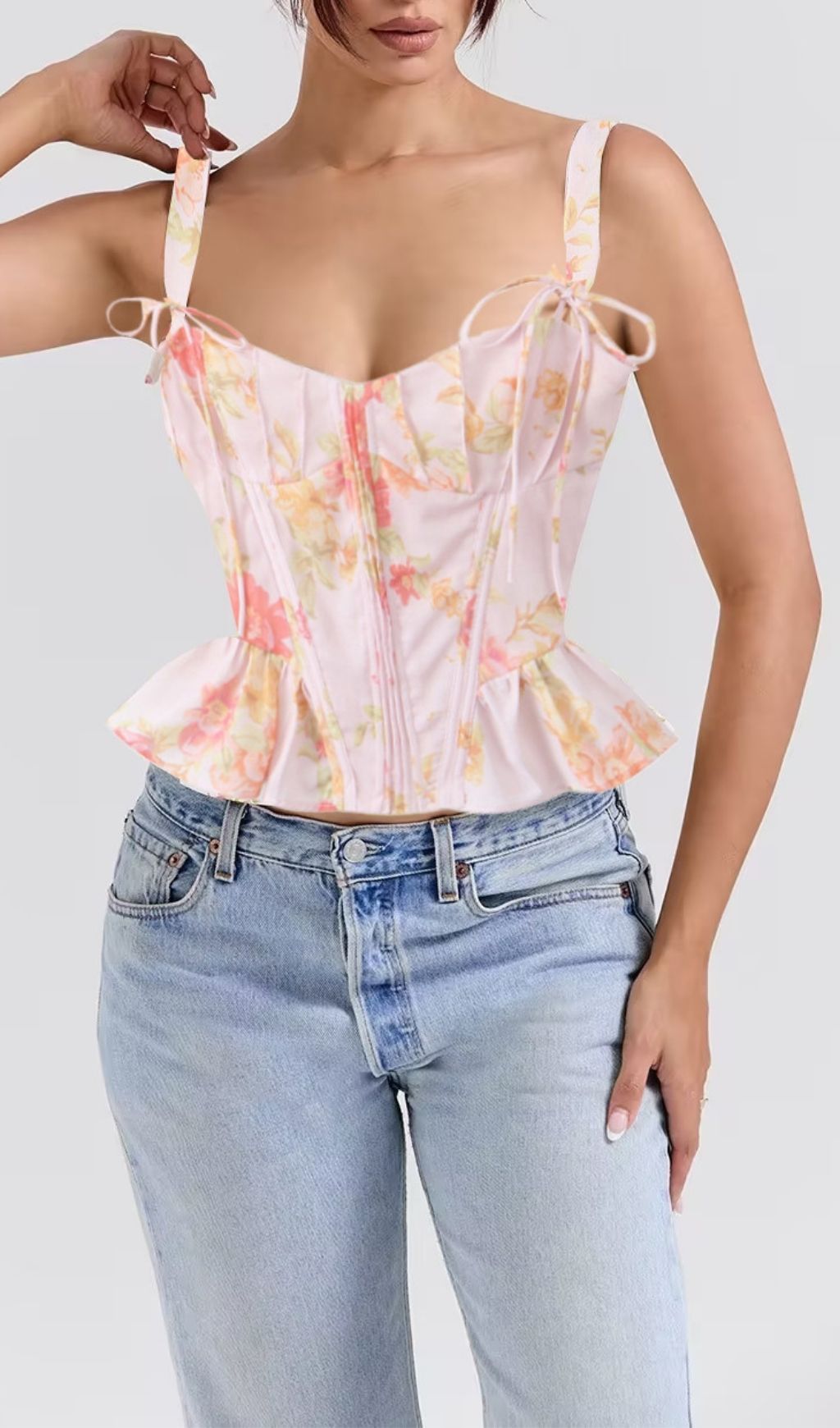 Fashionslee Women Lethia Pink Printed Corset Top