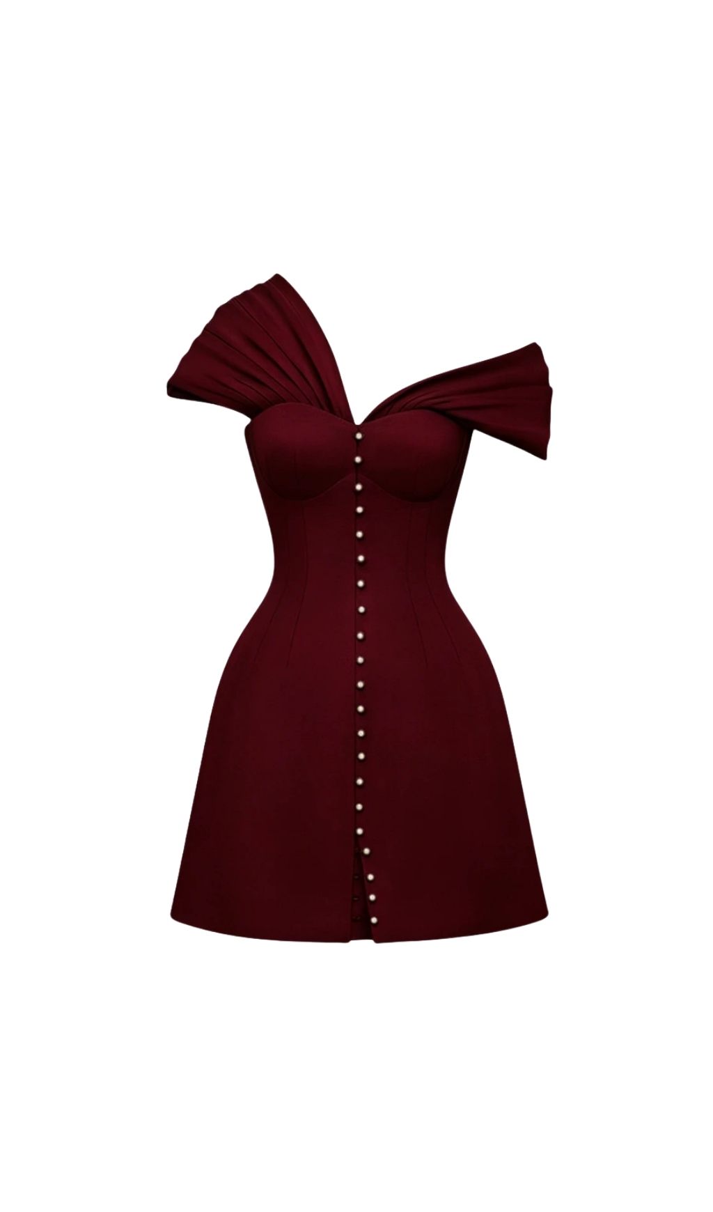 Luzasa Off Shoulder Buttoned Mini Dress - Wine