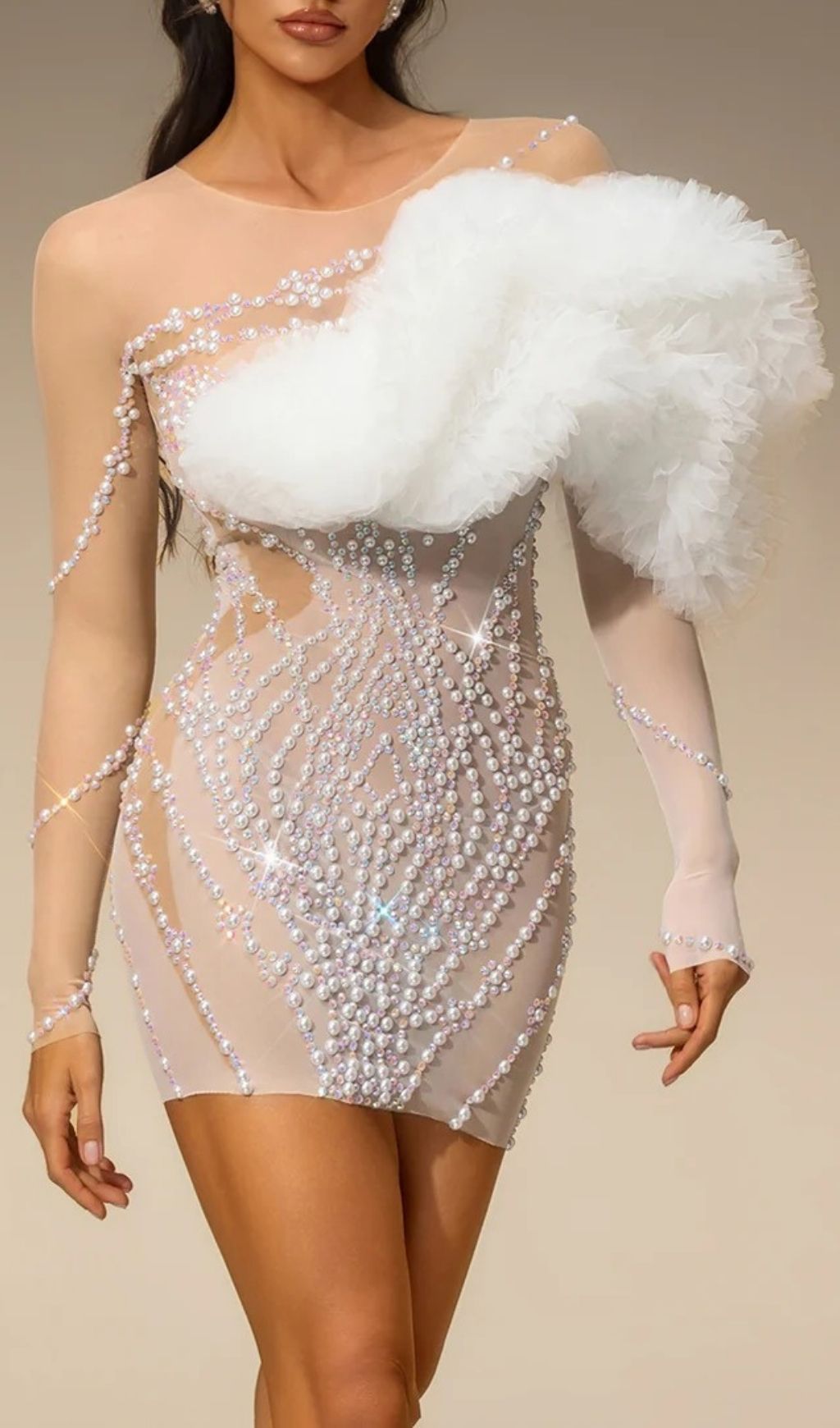 73edd68f0d02d8778a7d7761de6edd1f.jpg Fashionslee Women Torvex Long Sleeve Tulle Pearl Mini Dress