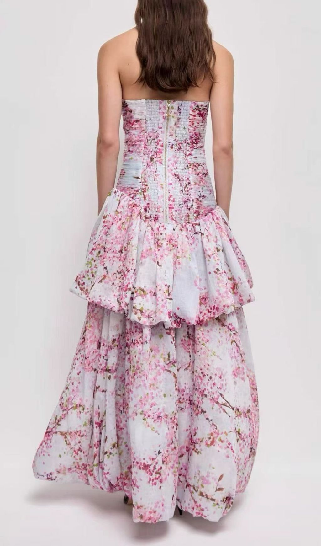 Fashionslee Women Madalyn Strapless Floral Pleated Maxi Dress