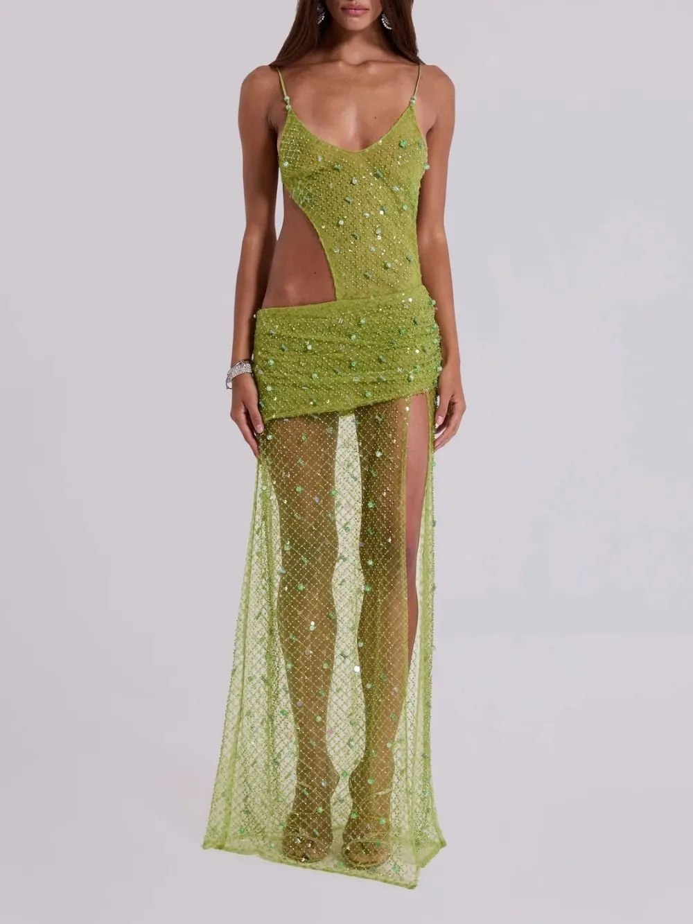 Maiya Green Sequin Embellished Maxi Dress