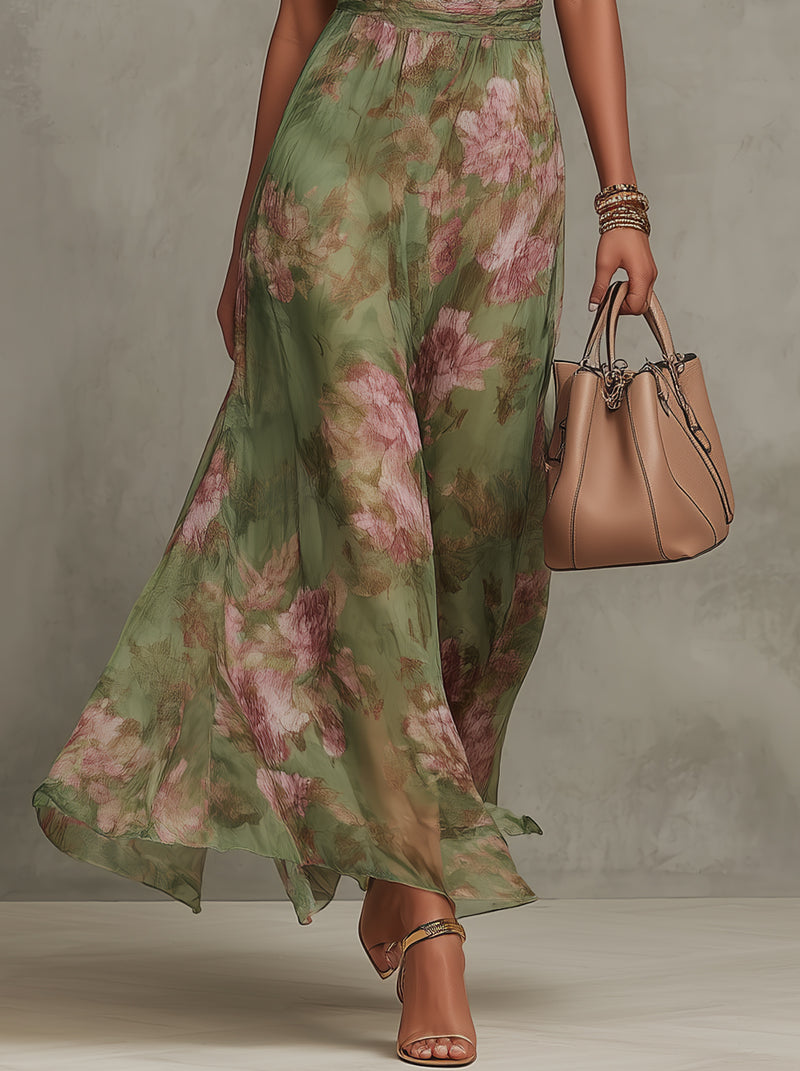 75532c7763b0bfba27537f4fff1ad480 Polly Green Floral Chiffon Halter Maxi Dress