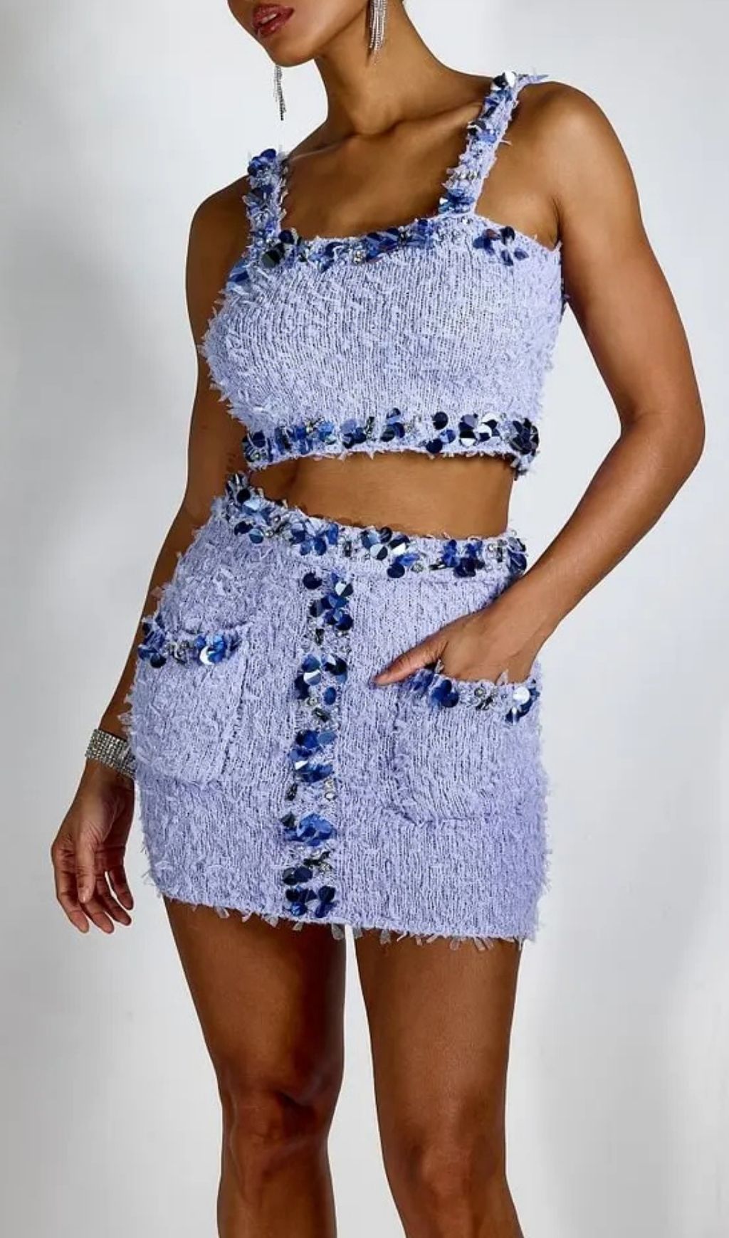 75778c0d0a0cd510ace76e53fda8dd3a Dolores Purple Sequin Embellished Crop Top & Mini Skirt Set