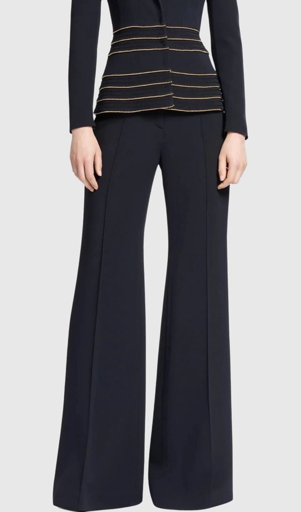 Sandy Trim Embellished Blazer & Pants Set - Black
