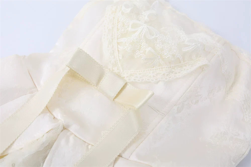 Strapless Lace Trim Corset Peplum Skort Romper