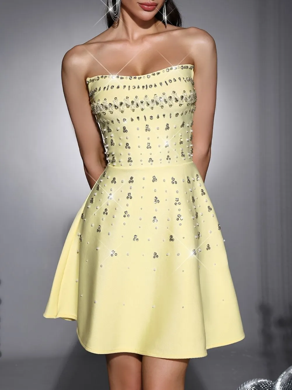 Mahalia Strapless Diamante Mini Dress - OWNCI Mahalia Strapless Diamante Mini Dress - OWNCI