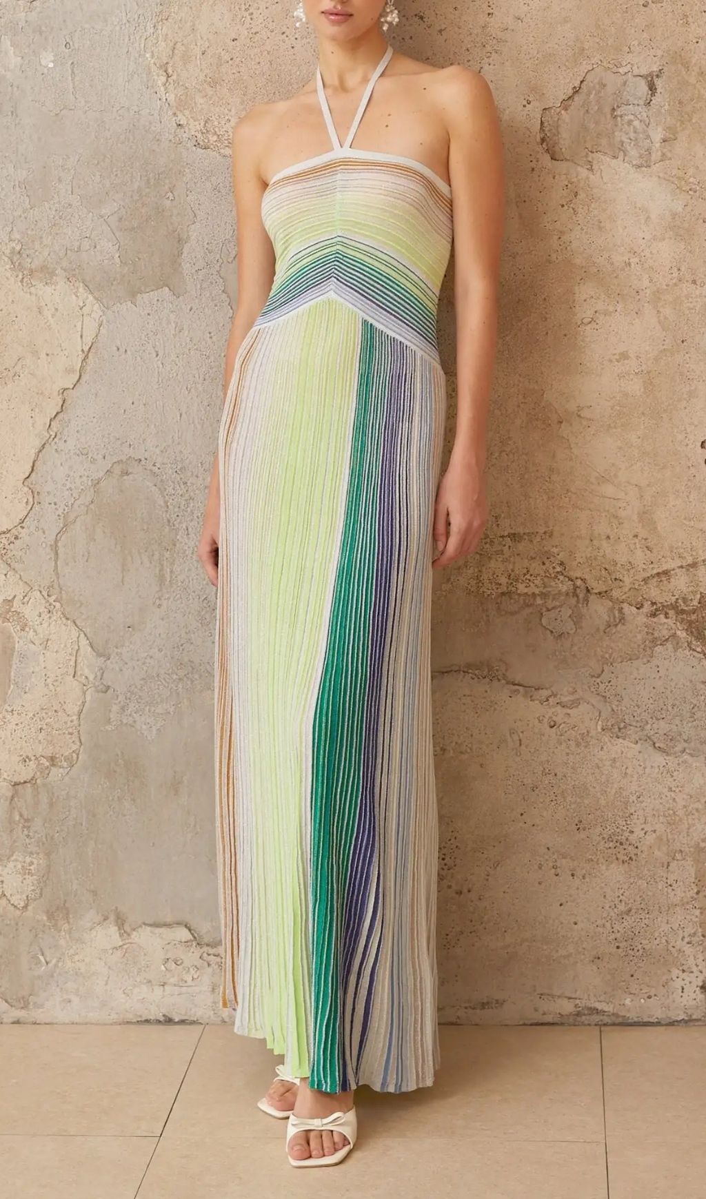 Serelith Metallic Knit Backless Maxi Dress