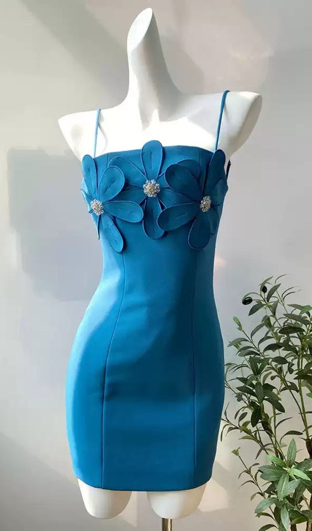 Fashionslee Women Ligia Blue Strappy Flower Mini Dress