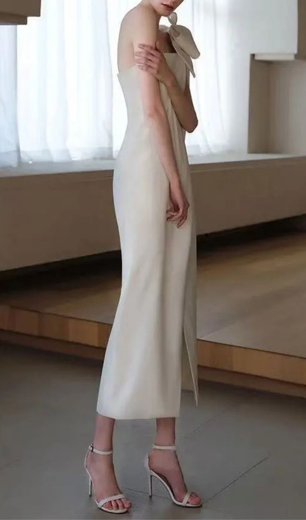 782d8d5feeef26c5993590a09c0861cd Estelle White Off Shoulder Satin Midi Dress With Bow