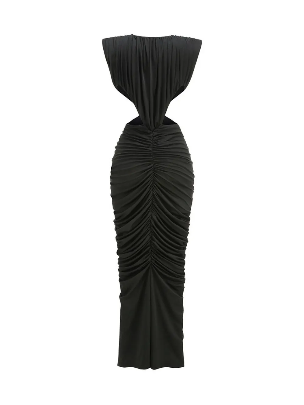 Mali Black Ruched Cutout Maxi Dress - OWNCI