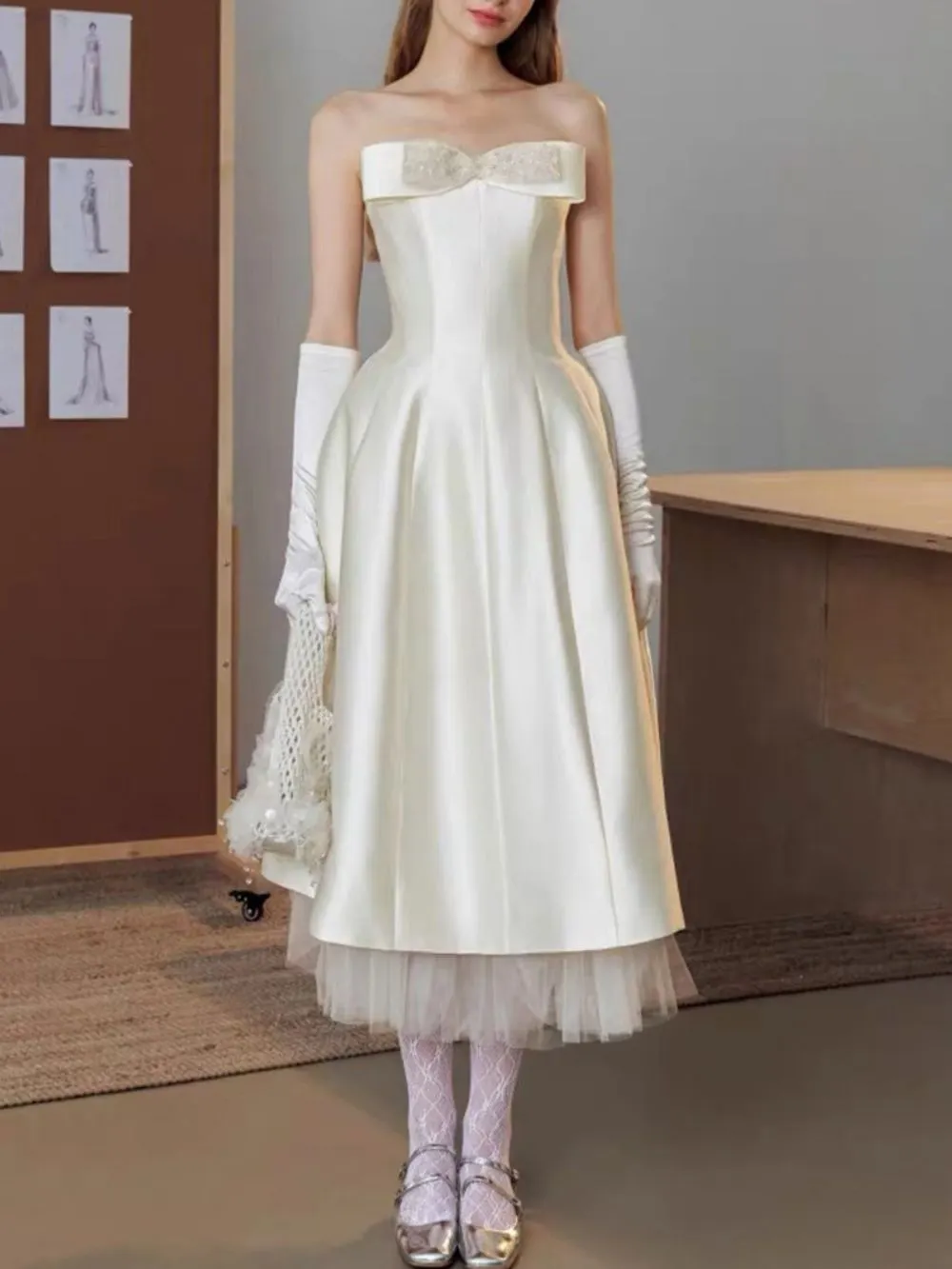Makalia White Strapless Bow Midi Dress - OWNCI Makalia White Strapless Bow Midi Dress - OWNCI