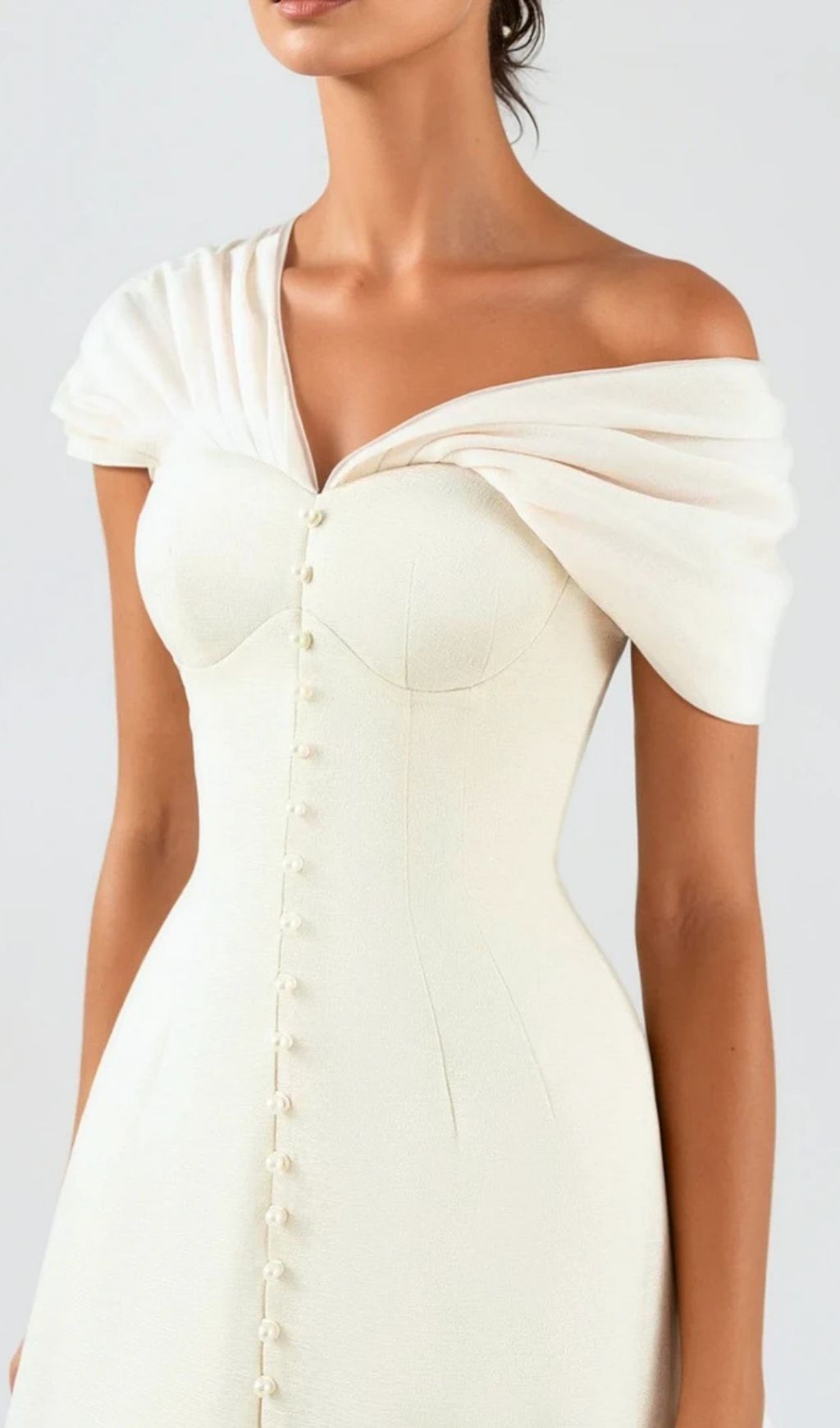 Luzasa Off Shoulder Buttoned Mini Dress