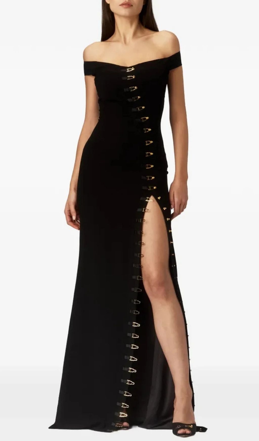 Axela Off Shoulder Split Maxi Dress - Black