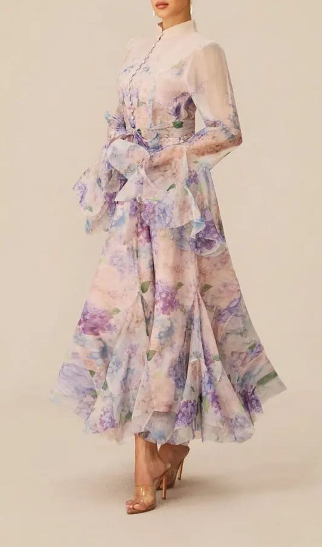 794fa18aac52e4d3e0d6a1f46d27e9cf Alessia Purple Long Sleeve Floral Mock Neck Maxi Dress