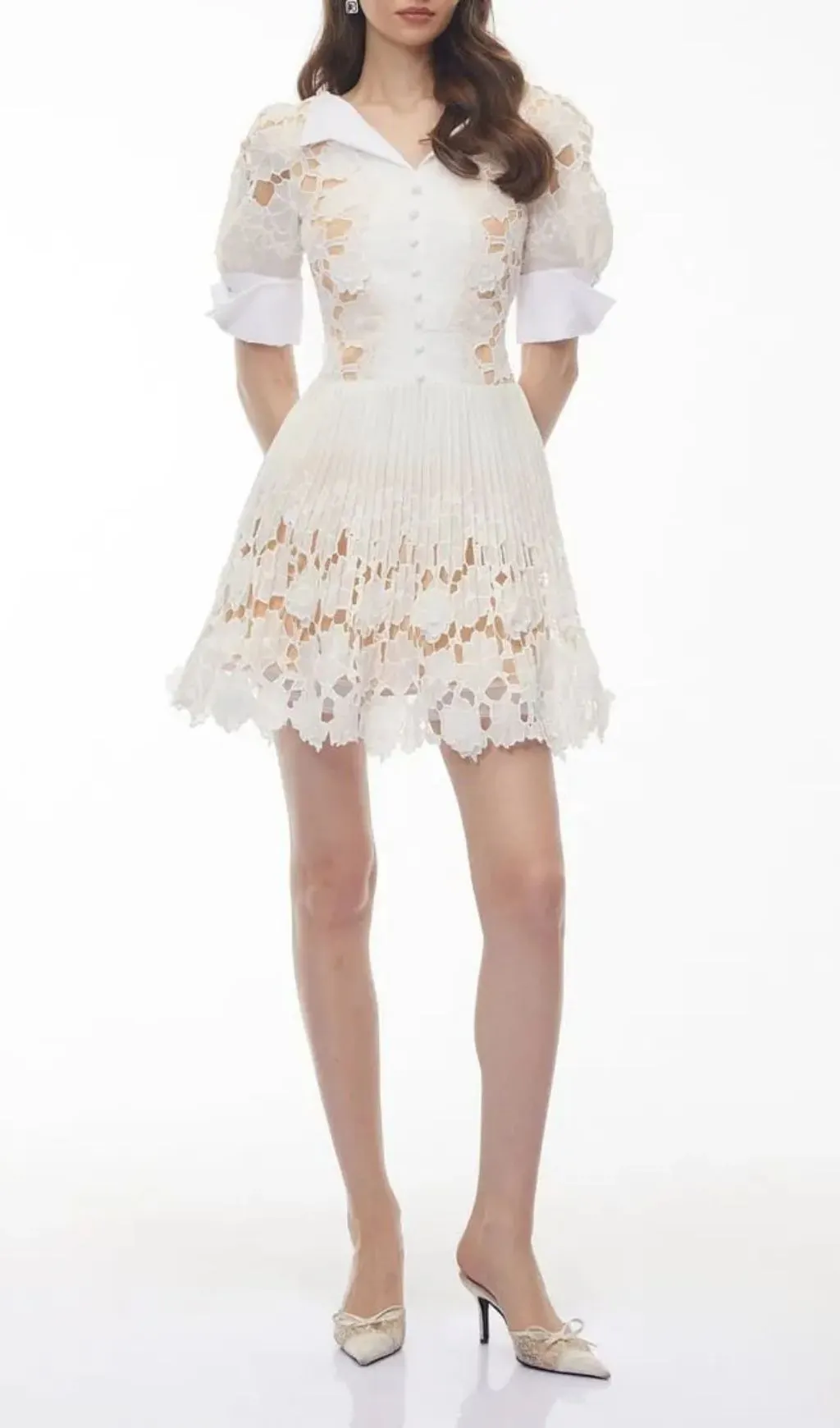 Selena White Floral Appliqué Mini Dress With Cut-Outs