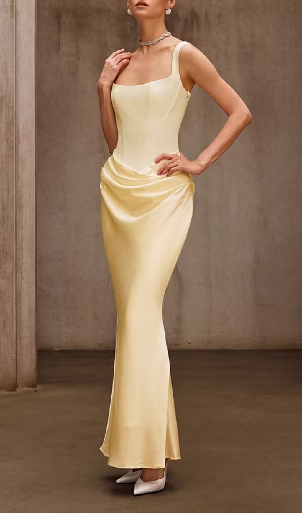 Duyen Sleeveless Corset Maxi Dress In Yellow