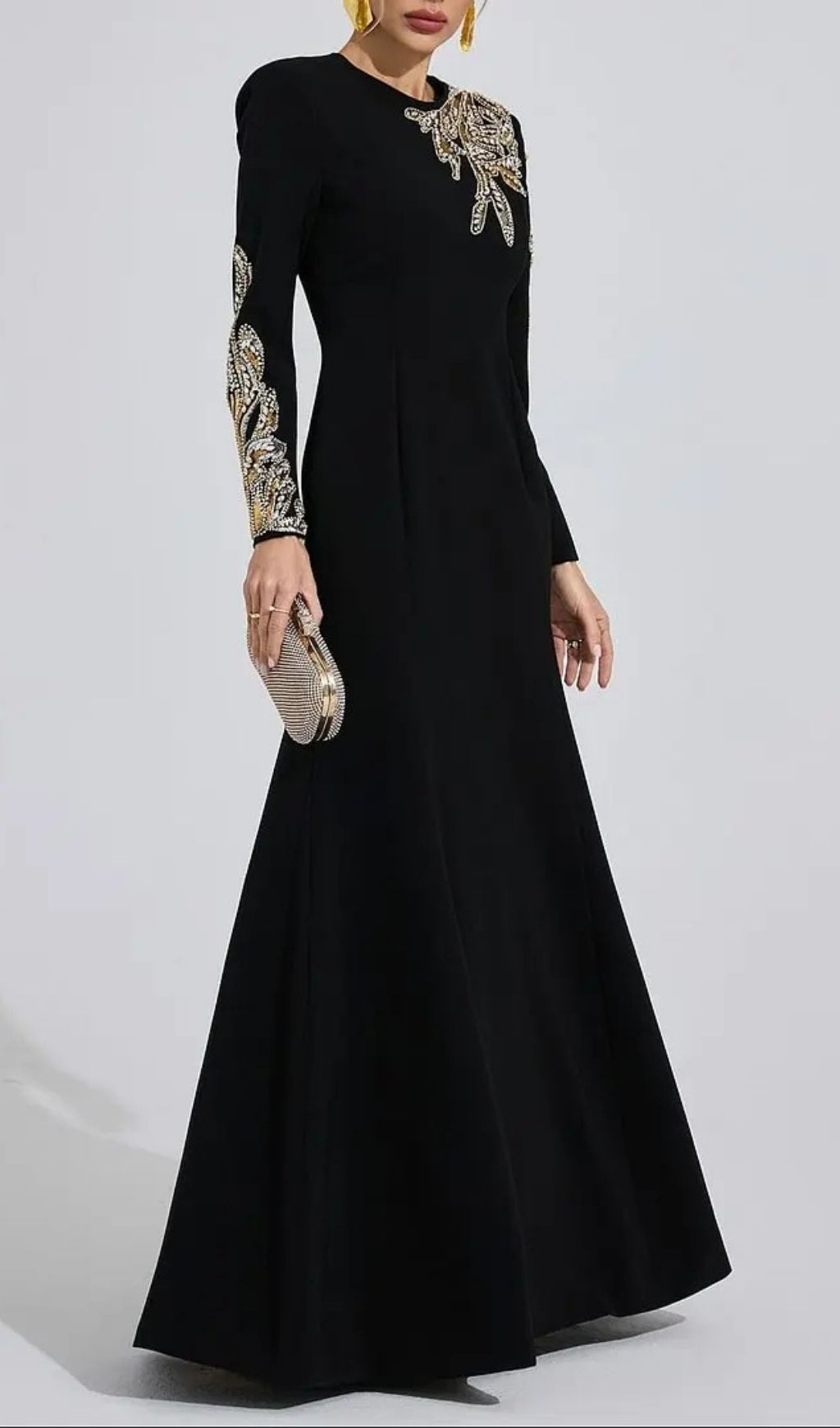 79ee2a2e68643cbbe28f729da4245b87 Rebecca Black Rhinestone Embellished Long Sleeve Maxi Dress