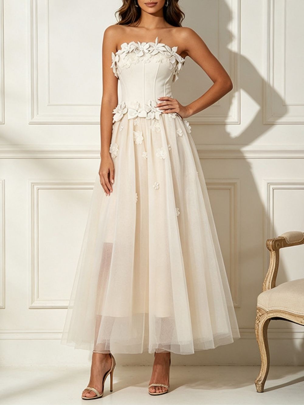Manette Strapless Flower Mesh Maxi Dress - OWNCI Manette Strapless Flower Mesh Maxi Dress - OWNCI