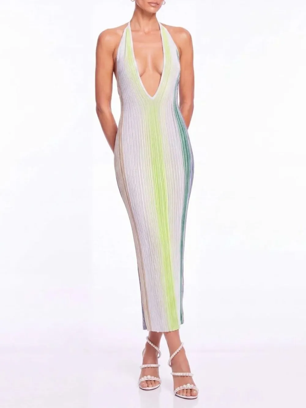 Ines Plunge Neck Knit Midi Dress