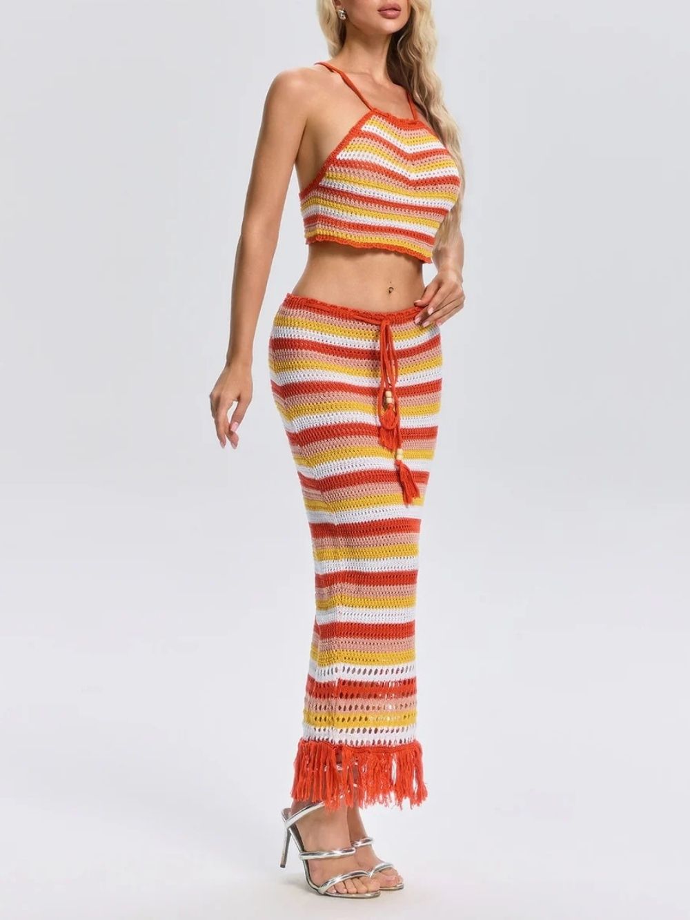 Sevelia Stripe Knitted Skirt Set - OWNCI Sevelia Stripe Knitted Skirt Set - OWNCI