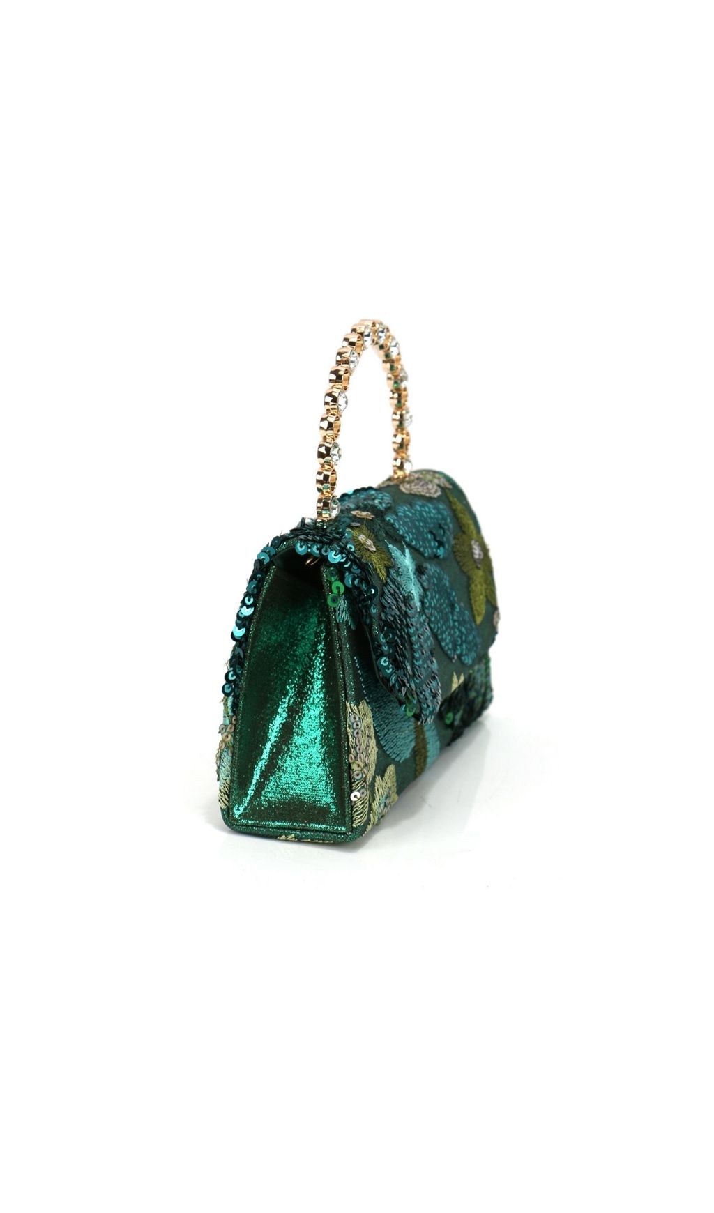 Green Floral Embroidery Sequin Evening Clutch Bag - green, embellished, floral clutch bag by OWNCI