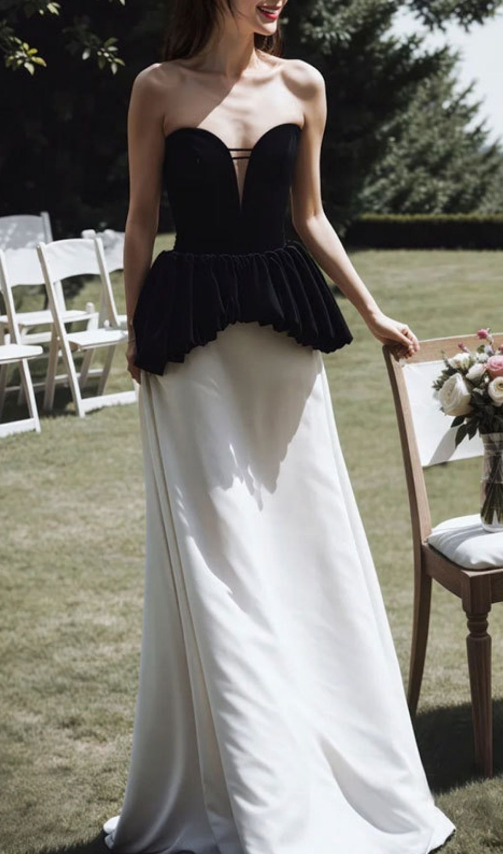 Fashionslee Women Lejla Strapless Black White Patchwork Maxi Dress