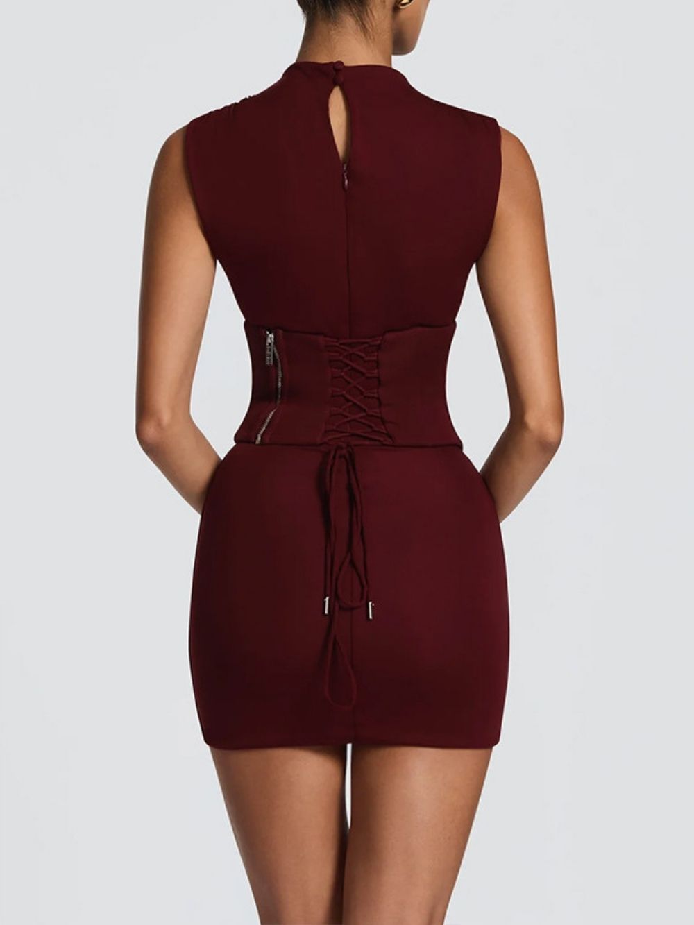 Malayah Wine Strapless Corset Mini Dress - OWNCI