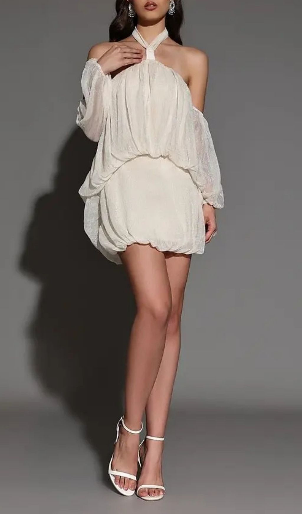 7b410812afe14bf85a5d7a54d4513ae4 Vivien Halter Neck Fluffy Mini Backless Mini Dress In Apricot
