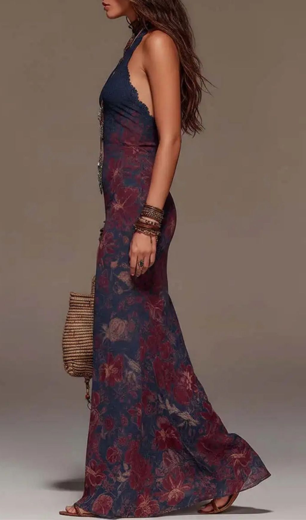 7b6fca91d701bbfed41e2fa7bb144881.jpg Fashionslee Women Retro Lace Halterneck Floral Fishtail Maxi Dress