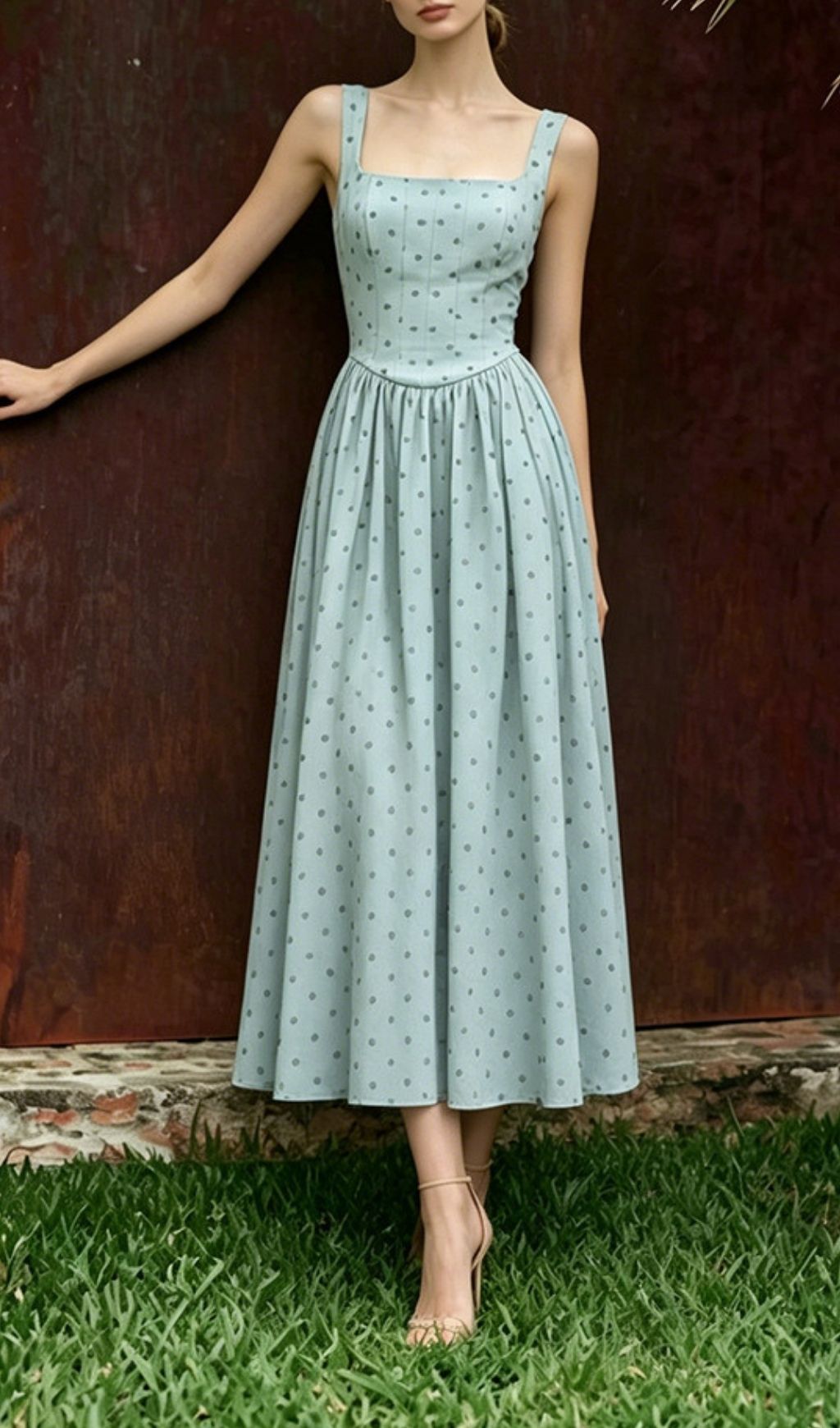 Fashionslee Women Madalena Green Dot Maxi Dress