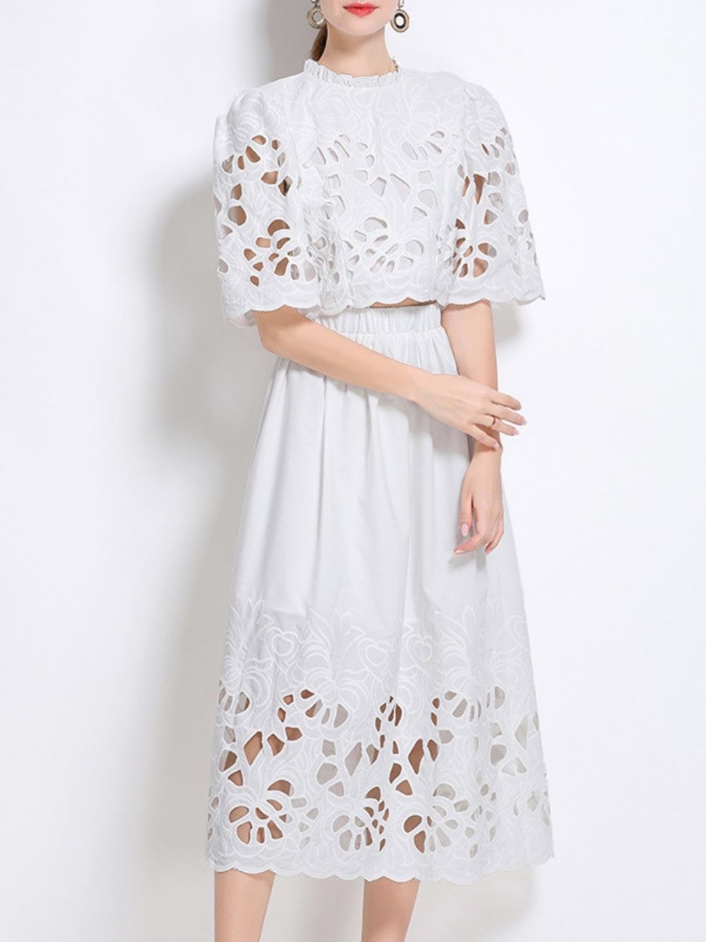 Mahira White Flower Embroidery Two-Piece Set - OWNCI Mahira White Flower Embroidery Two-Piece Set - OWNCI