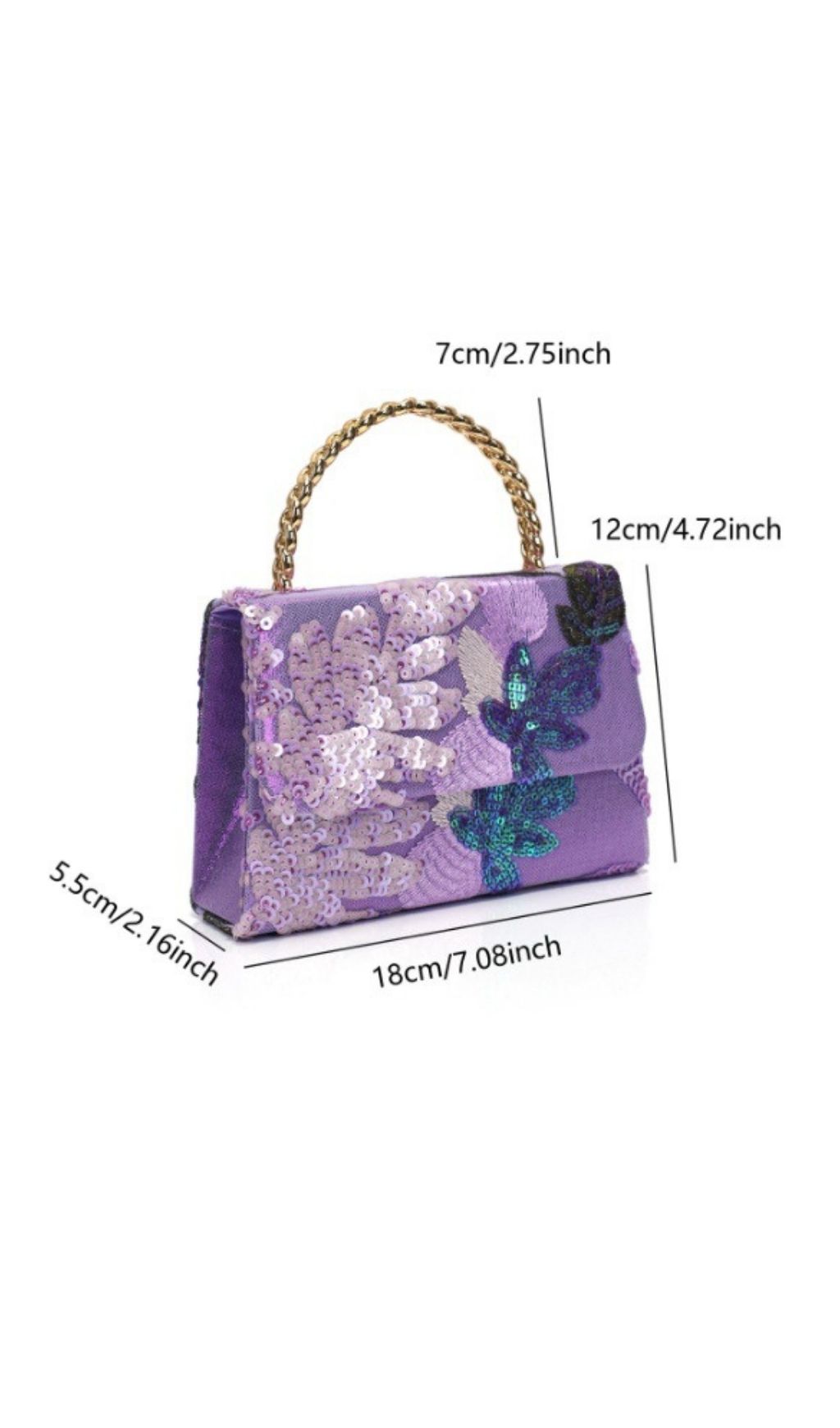 Fashionslee Women Laylani Purple Flower Embroidery Sequin Handbag