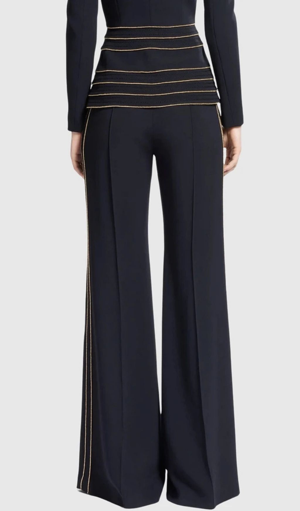 Sandy Trim Embellished Blazer & Pants Set - Black