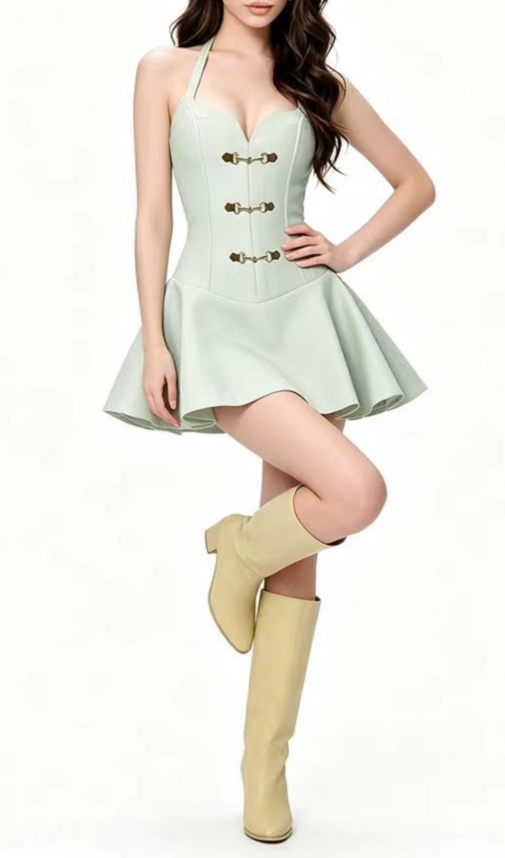 Fashionslee Women Lilias Green Mini Dress