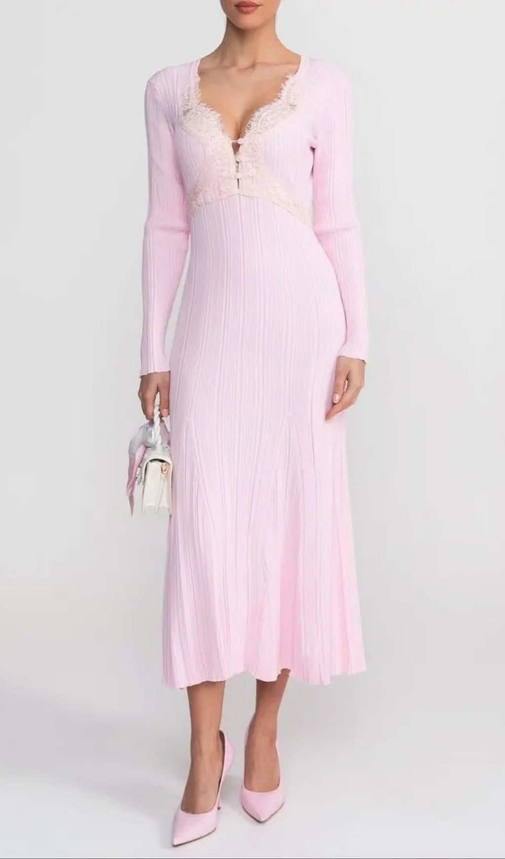 Apphia Pink Contrast Lace Knit Midi Dress