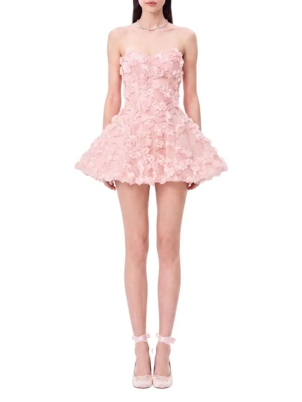 Ilvera Strapless Flower Sequin Mini Dress