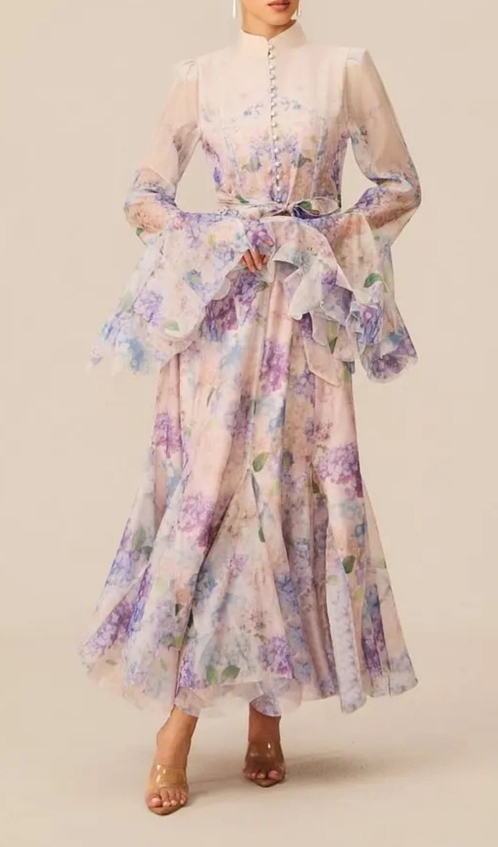 Alessia Purple Long Sleeve Floral Mock Neck Maxi Dress