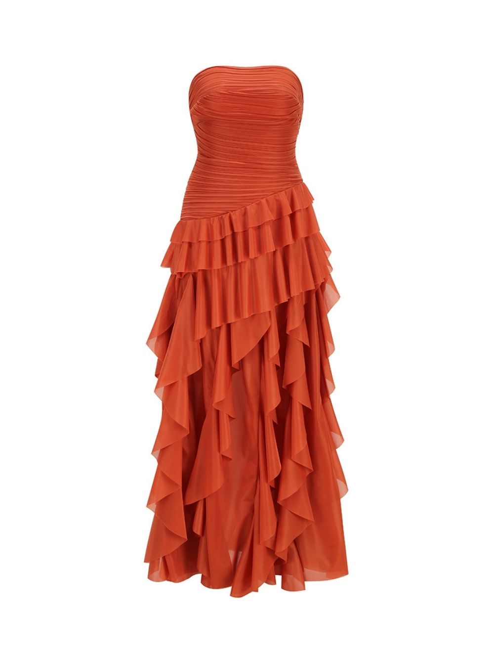 7e32d722932bd9ba2e3a55200cd57846 Maikulu Orange Strapless Ruffle Maxi Dress