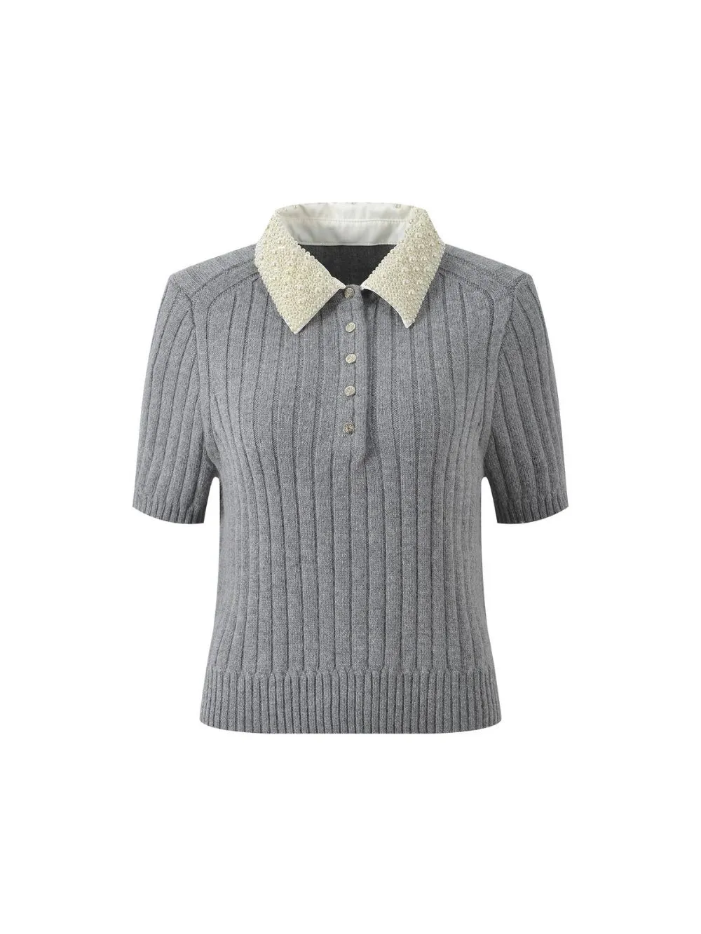 7e7c19272ed01d448383262401bb3d48 Beaded Collar Ribbed Sweater