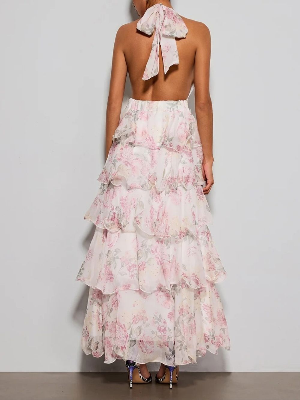 7e8d08f85823954fcfad437286d88921 Errin Halterneck Ruffle Tiered Floral Maxi Dress