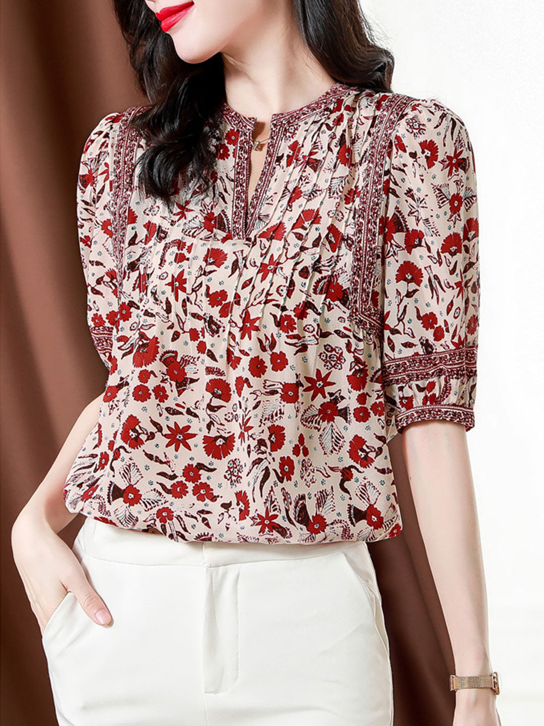 Lesley Classic Puff Sleeve Printed Top - OWNCI Lesley Classic Puff Sleeve Printed Top - OWNCI