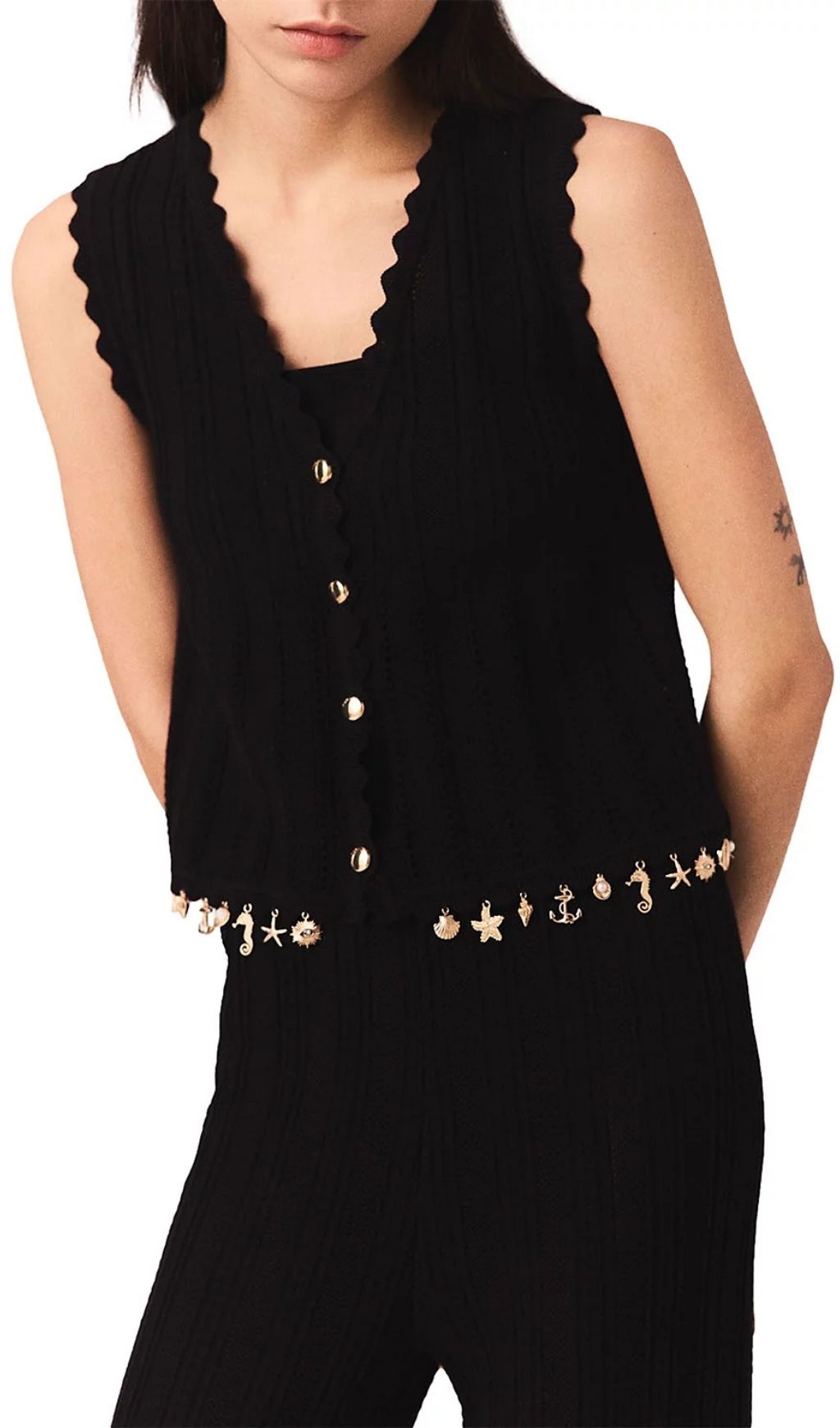 Fashionslee Women Gold Tone Embellished Knit Cardigan