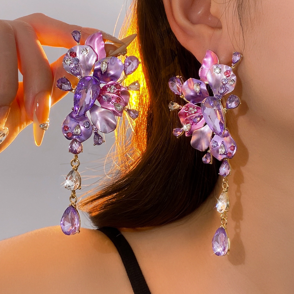Jett Diamond Flower Earrings