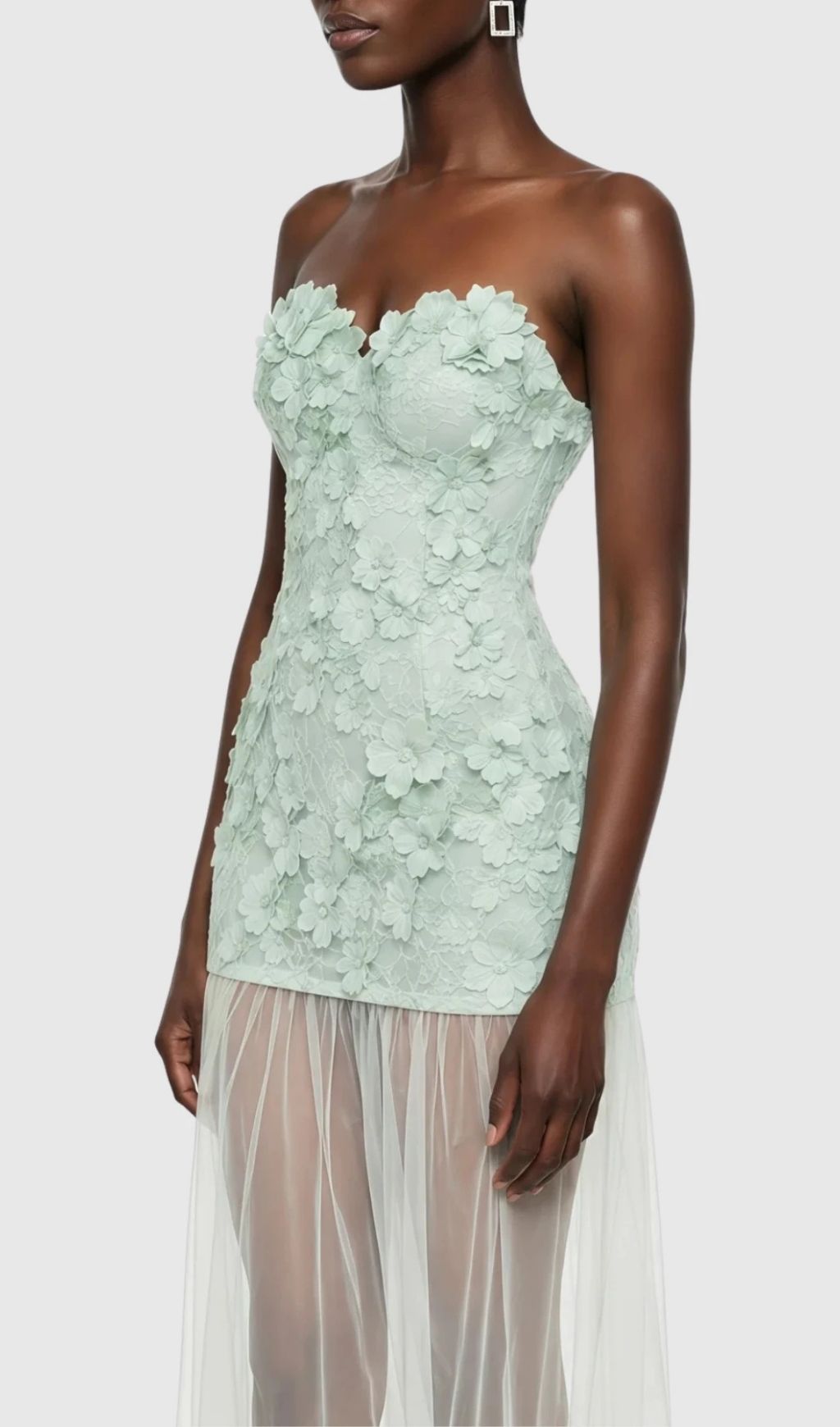 Pansya Floral Embroidery Strapless Maxi Dress - Mint