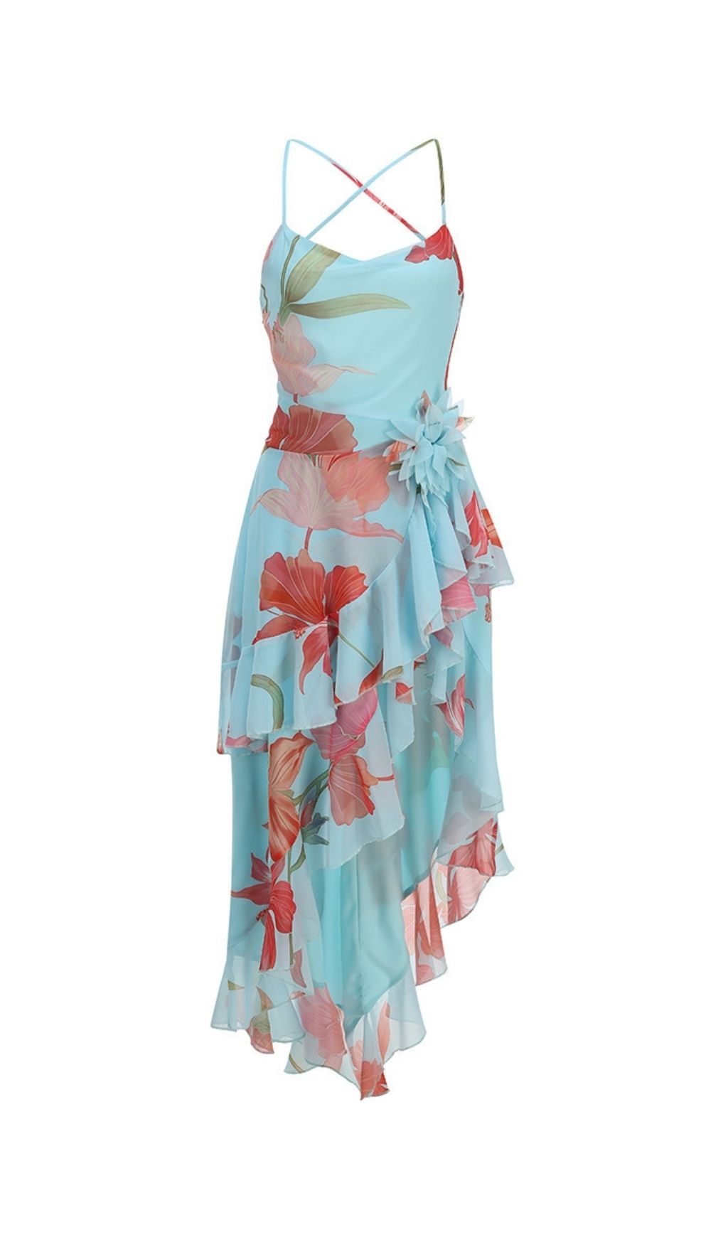 Fashionslee Women Ferune Spaghetti Floral Split Maxi Dress