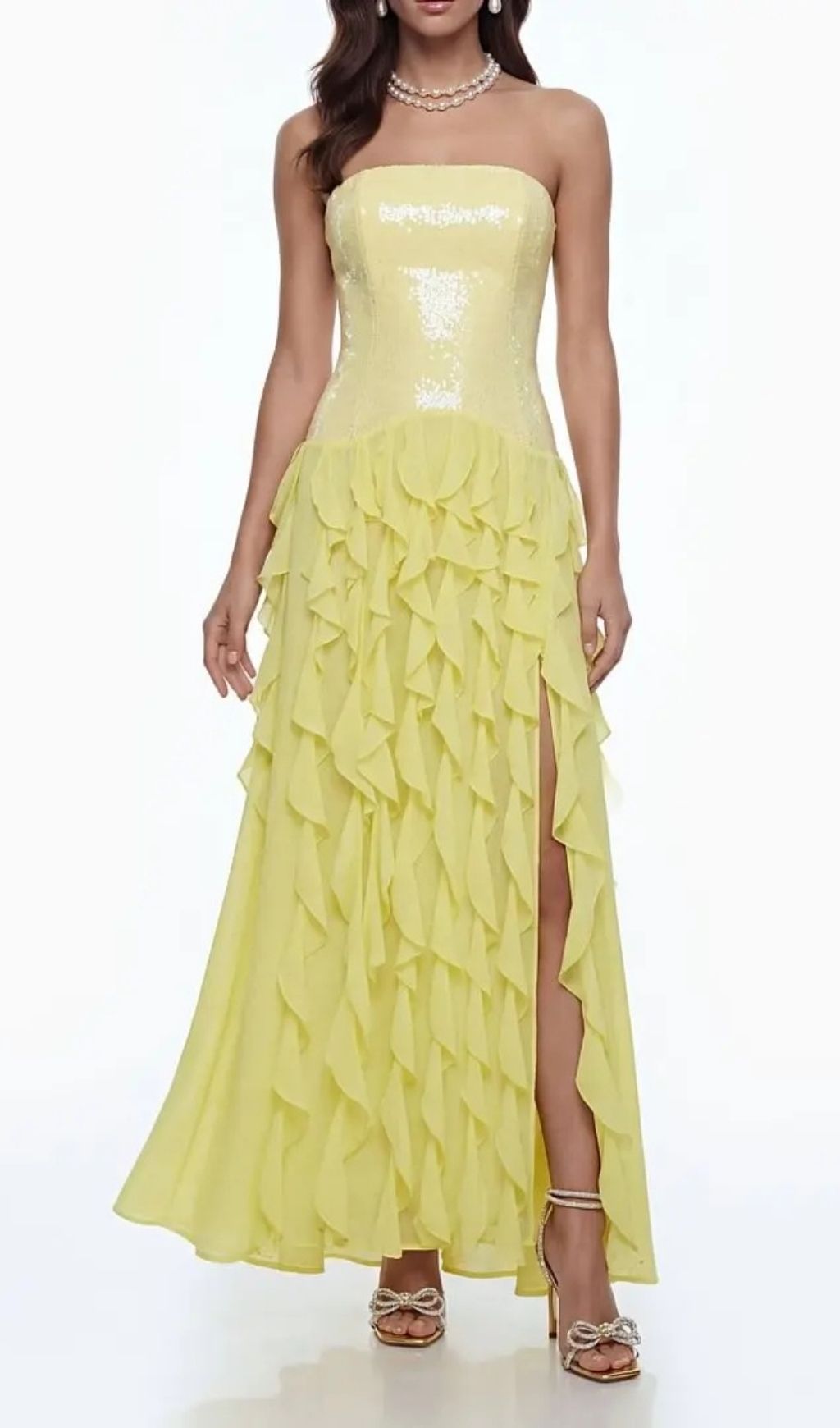 Florence Off-Shoulder Ruffle Slit Maxi Dress In Yellow