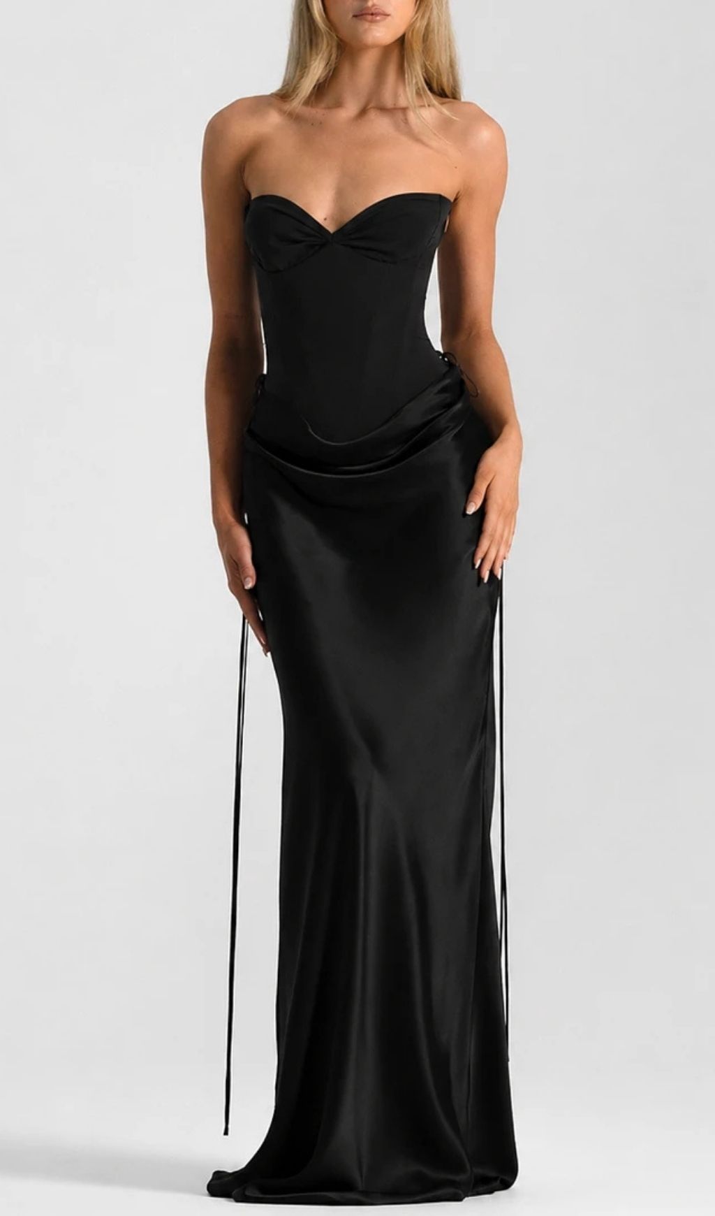 Beatrix Strapless Corset Satin Maxi Dress - Black