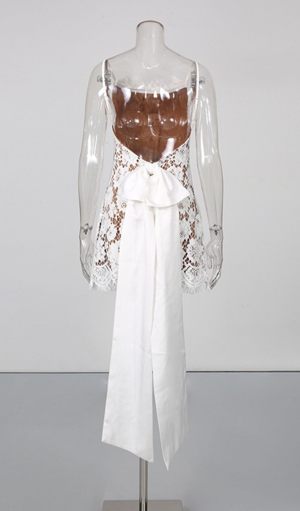 Fashionslee Women Leoma White Lace Bow Mini Dress